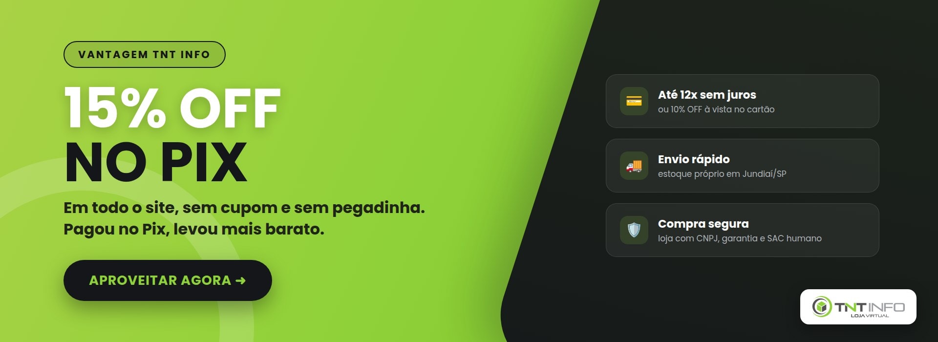 15% OFF no Pix em todo o site