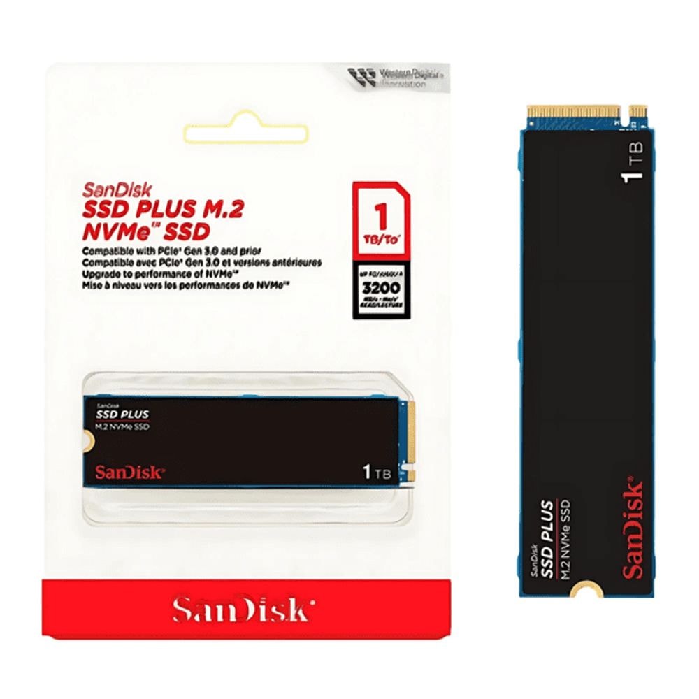 SSD SanDisk Plus, 1TB, M.2 PCle, NVMe, Leitura 3200MB/s e Gravação