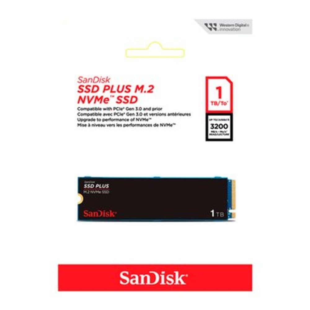 SSD SanDisk Plus, 1TB, M.2 PCle, NVMe, Leitura 3200MB/s e Gravação